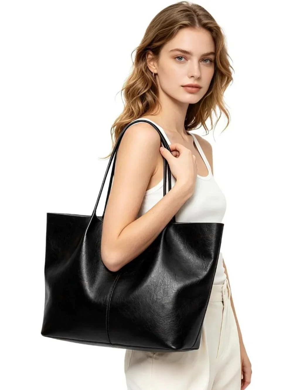 Large Capacity Soft Leather Tote Bag for Women - Multi-Use Purse for Work
